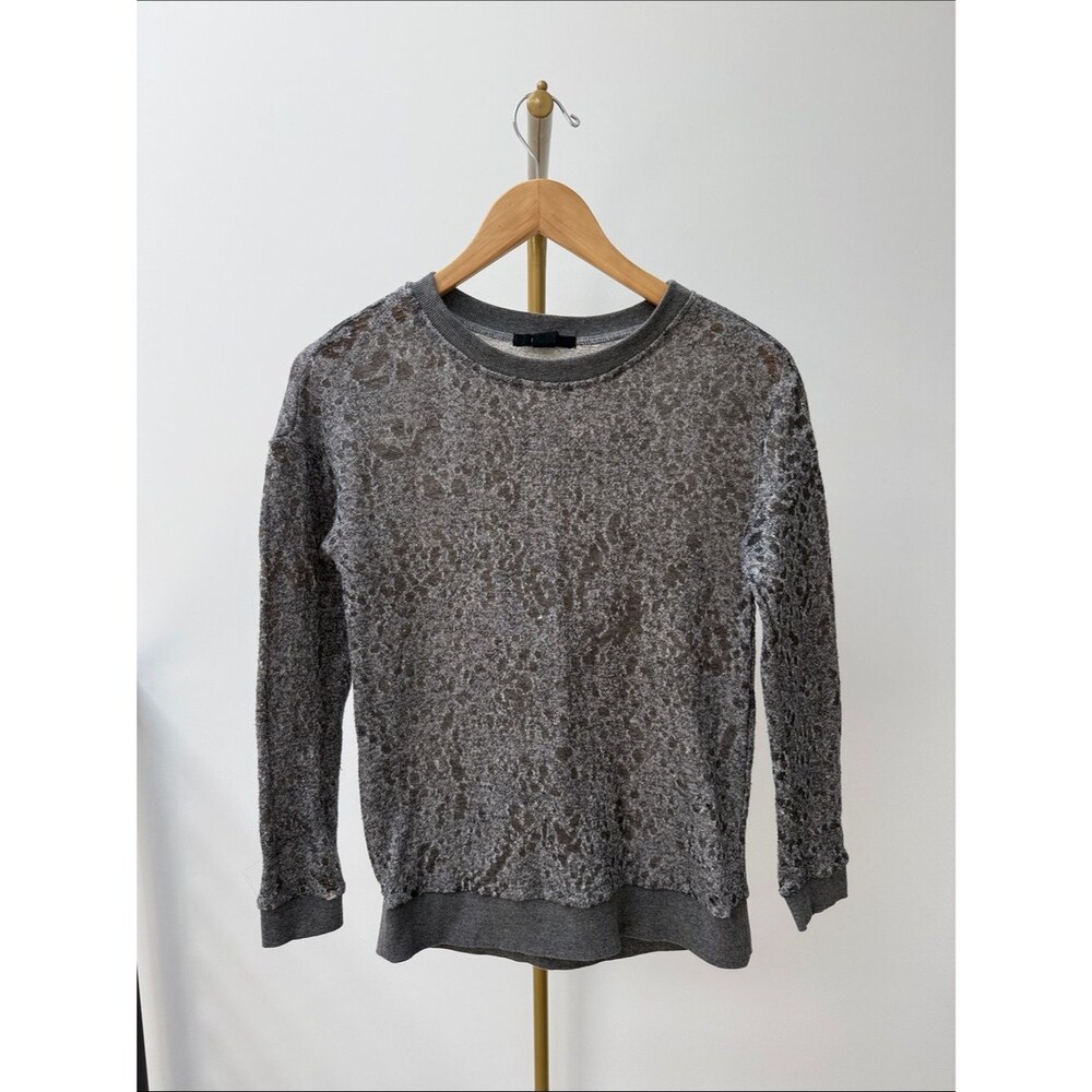 Grey Distressed Sheer See-Through Sweater S